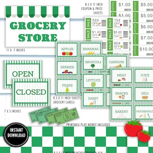 Grocery Store Pretend Play Printable Bundle: &quot;MARKET PLAY&quot; pretend store, prek, role play, classroom, market stand play set, download