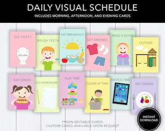 Kids Visual Schedule Chart: Daily Task Cards (Digital Download)