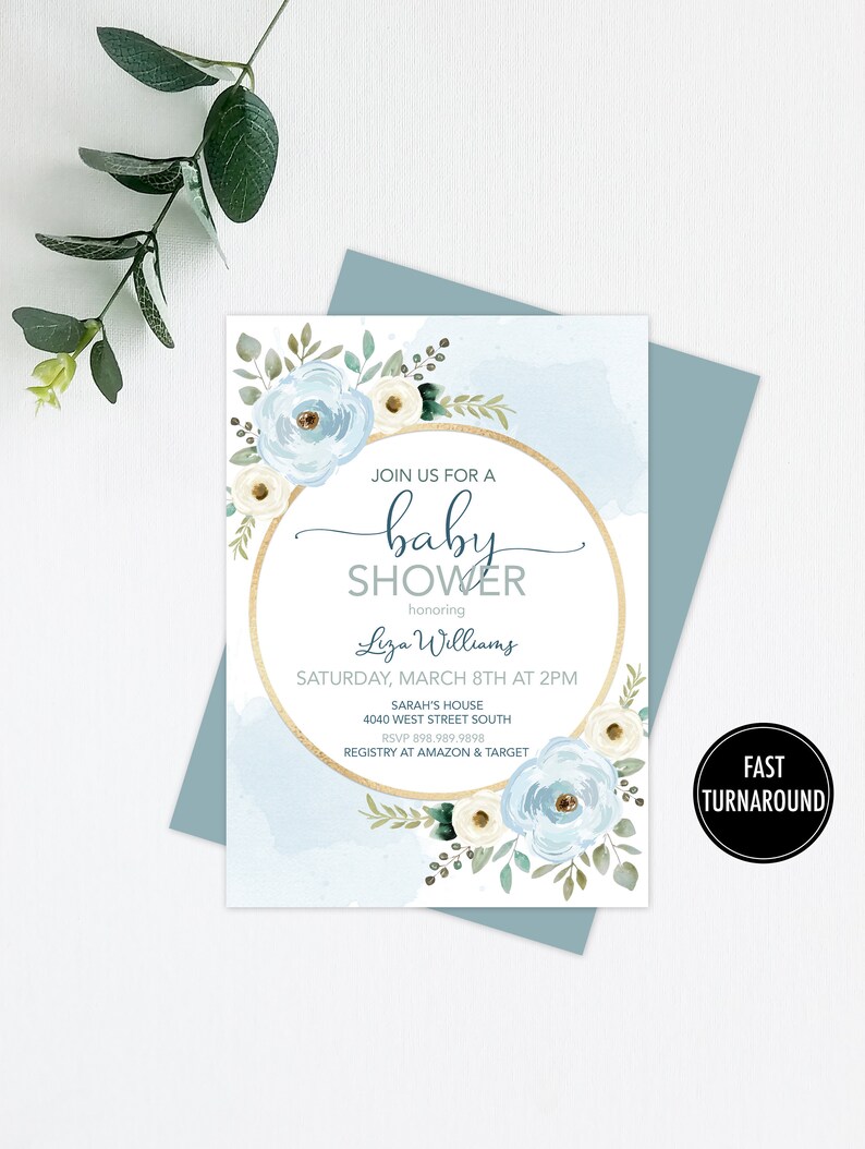 Blue Floral Baby Shower Printable Invitation sweet BABY Etsy