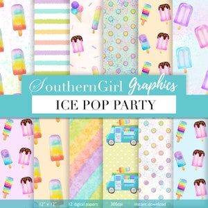 Popsicle Digital Paper "ICE CREAM PAPER" -  popsicle party, ice cream truck, ice pops, ice cream party, patterns for crafts, stickers