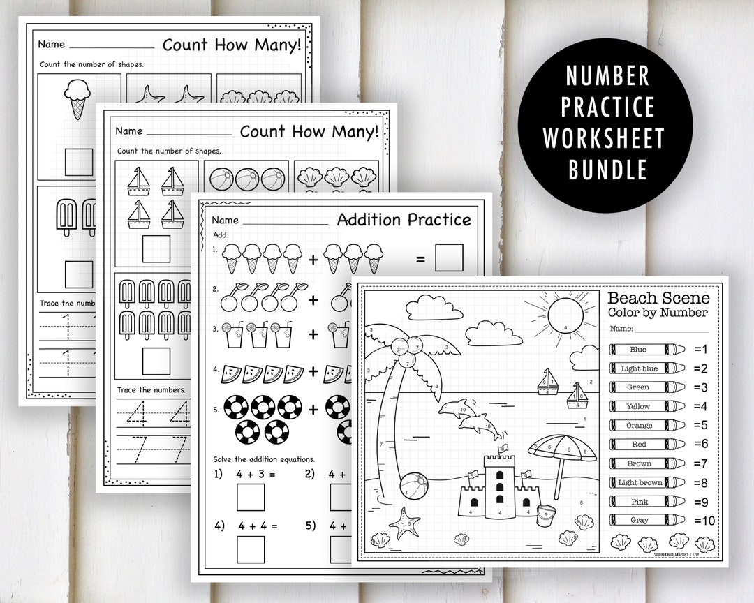 Math Practice Bundle - "summer MATH Worksheets" Preschool, Kindergarten ...