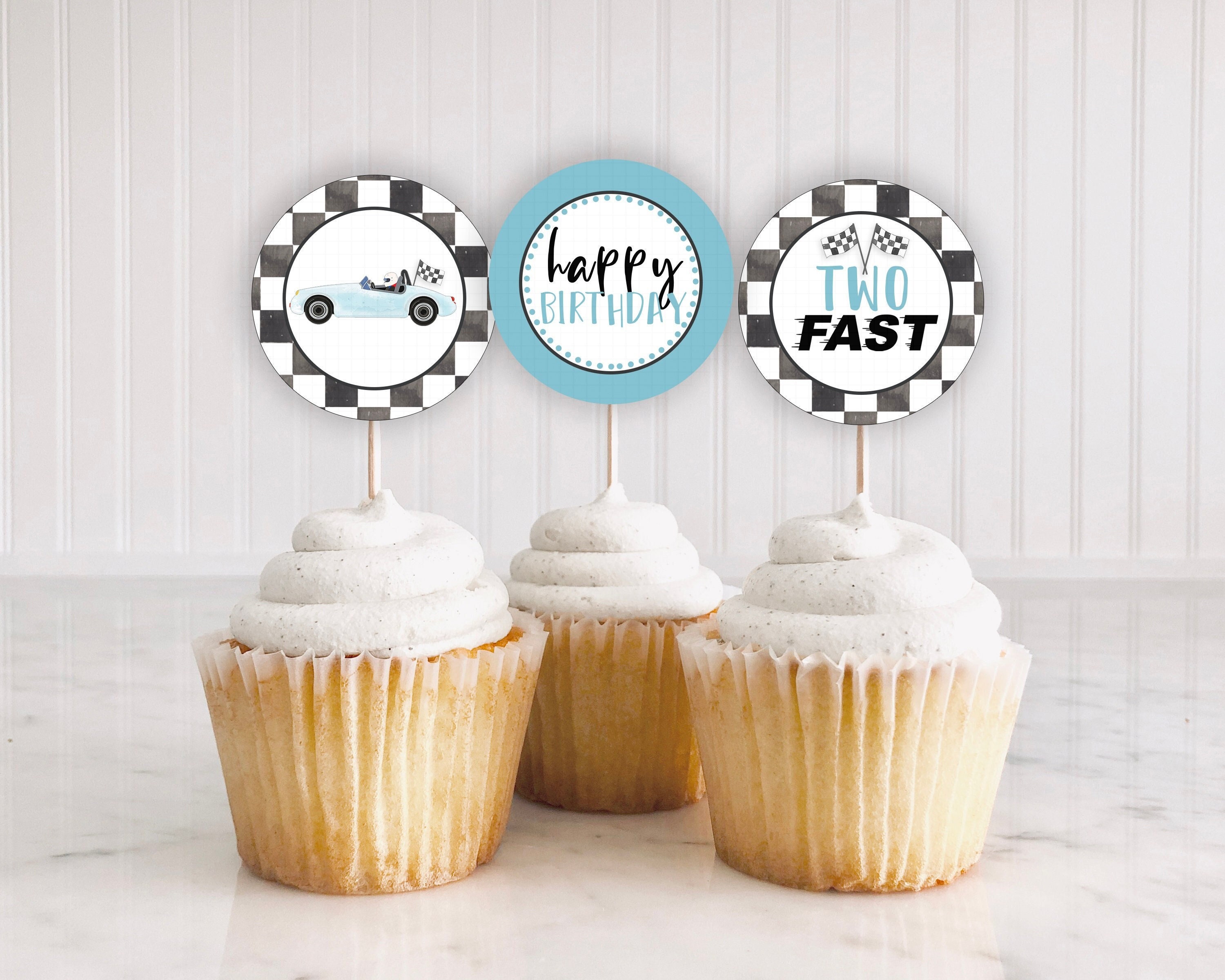 AOQURE "Fast One" Wooden Race Car Cupcake Toppers - Pack Of 8" Flags For 1st Birthday Party Decor - View #5