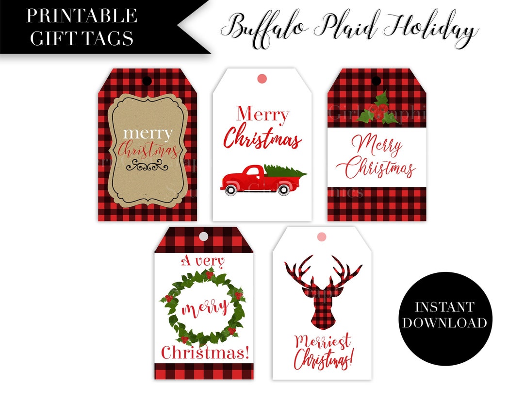 Buffalo Plaid Gift Tag Printable: plaid CHRISTMAS Tag Red, Plaid ...