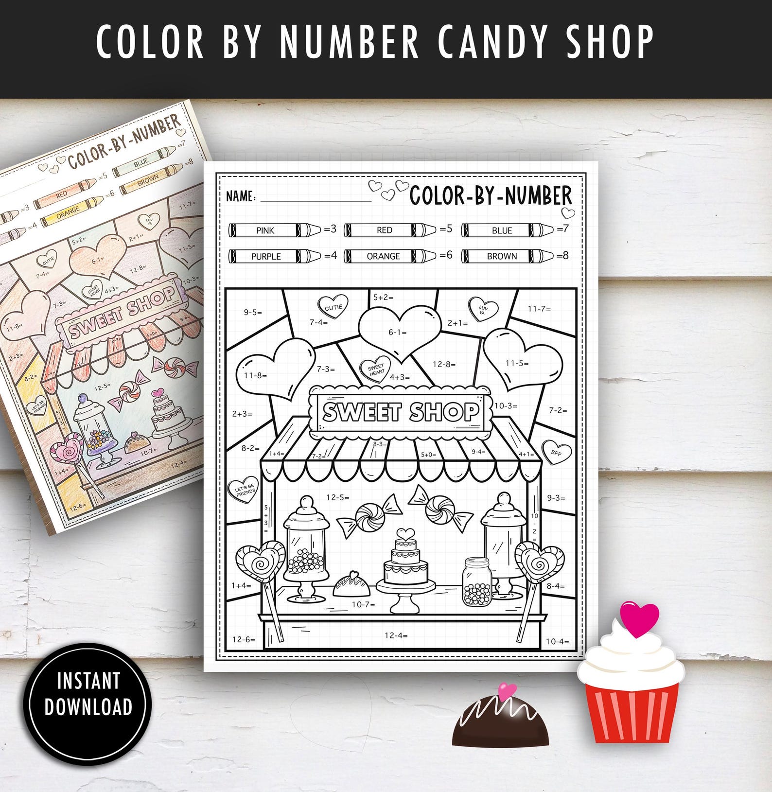Color by Number Math Activity Valentines | Printable Math Worksheet ...