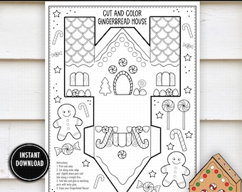 Gingerbread House Coloring – Kids Christmas Craft (PDF Printable)