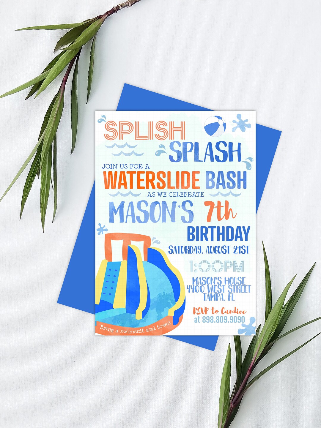 Waterslide Birthday Invitation Printable: "orange WATERSLIDE Invitation ...