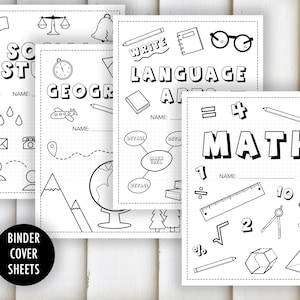 Binder Cover Printable - cover sheet, math, language arts, science, geography, coloring, class organization, 6th, 7th, grade, download