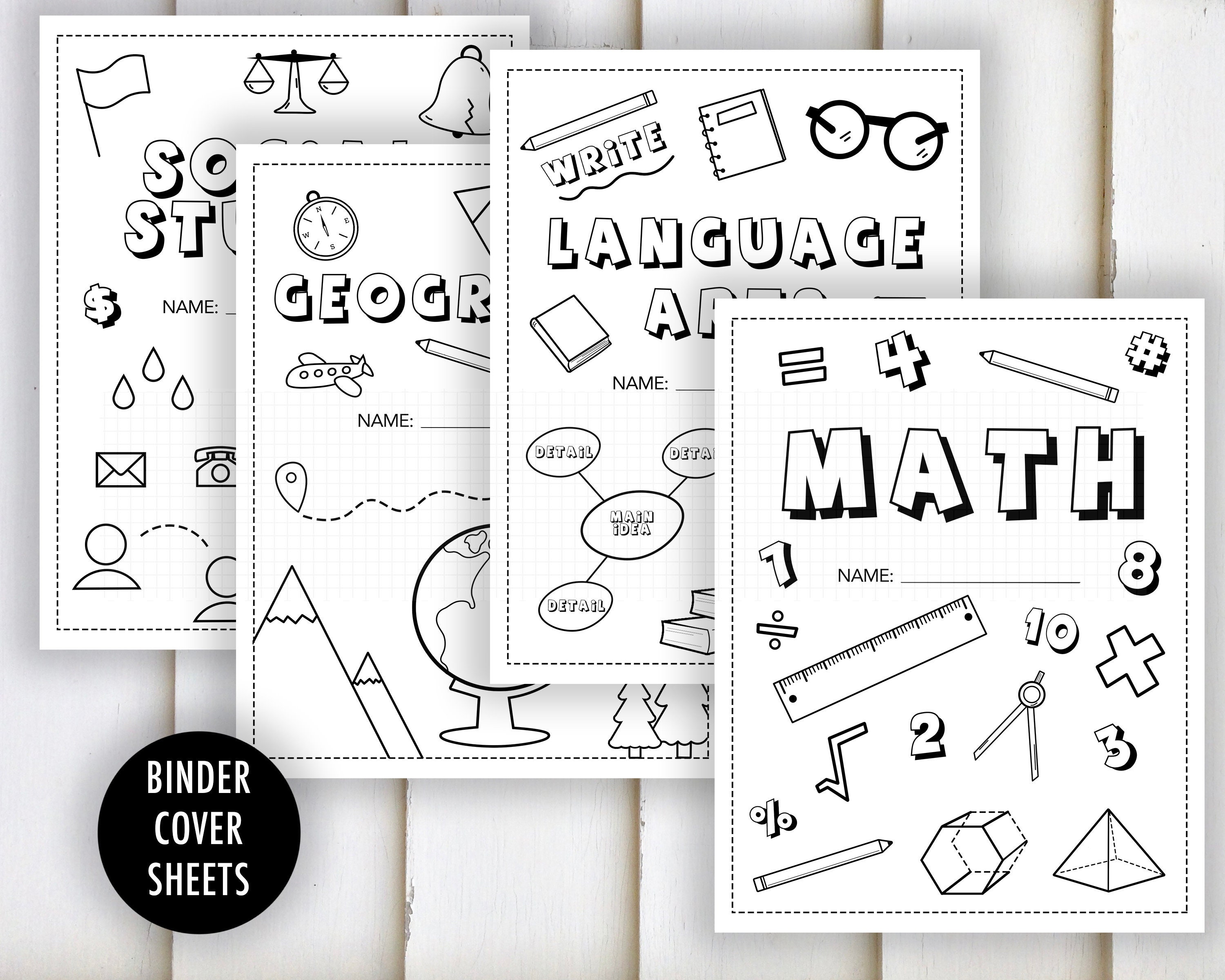 Binder Cover Printable Cover Sheet Math Language Arts Etsy