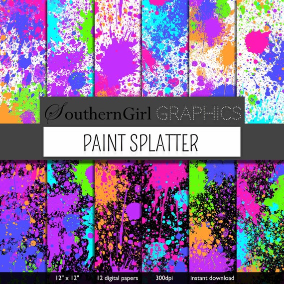 Bright Neon Paint Splatter Digital Paper: paint Splatter With Bright, Neon  Pink, Purple, Green, Blue, Orange for Cards, Crafts, Party 