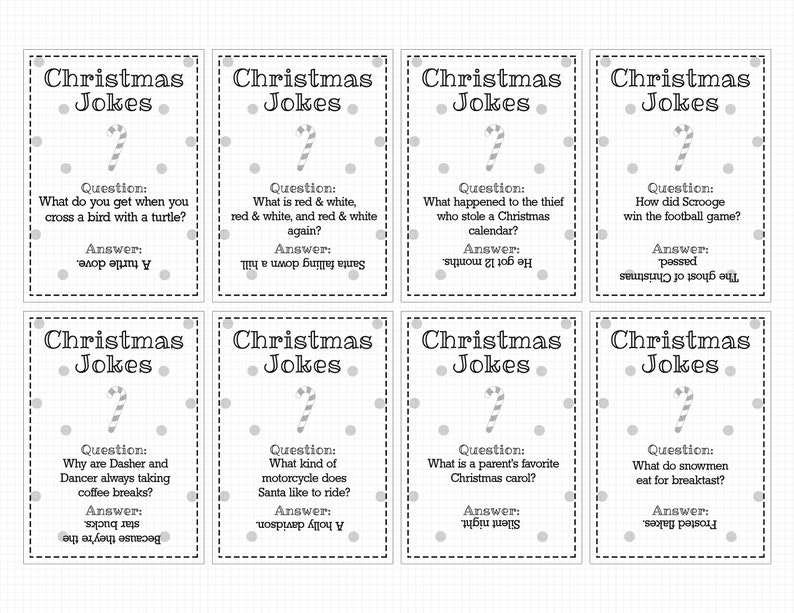 Christmas Cracker Jokes Printable - "christmas Riddles" Party Favor ...