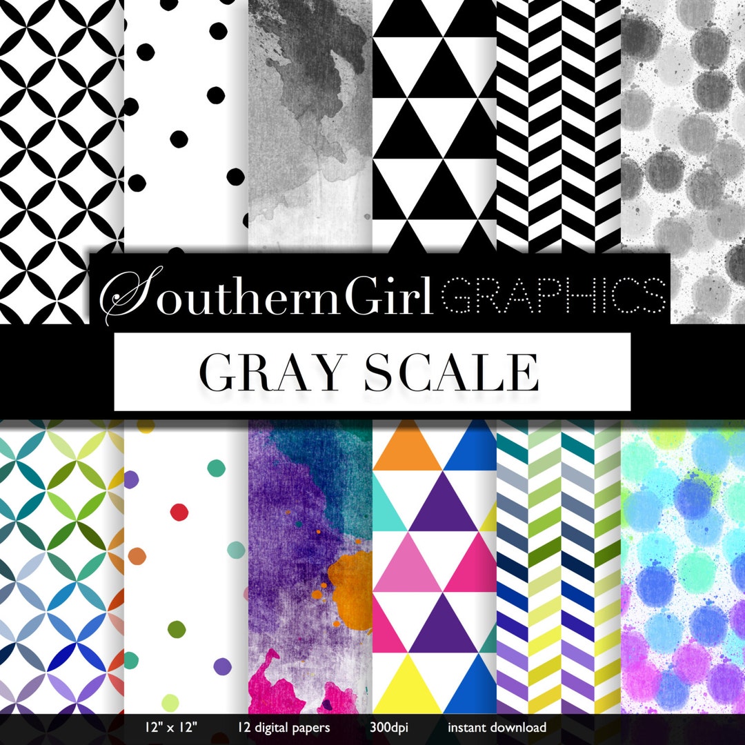 Grey Pattern Digital Paper Gray Scale Digital Paper Pack – Modern Watercolor Patterns (digital ...