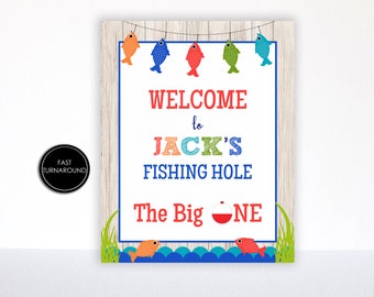 Ofishally One Welcome Sign Digital File: "FISH BIRTHDAY" first birthday, welcome, signage, sign, fishing party supplies, printable