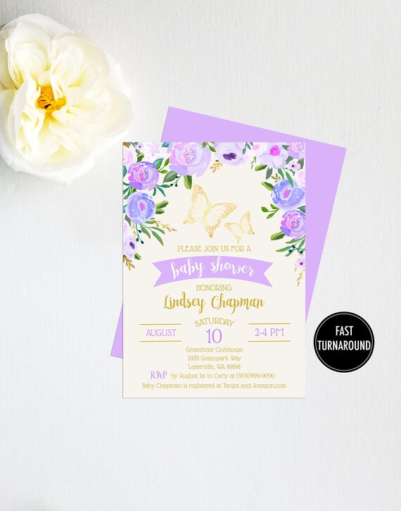 purple butterfly baby shower invitations