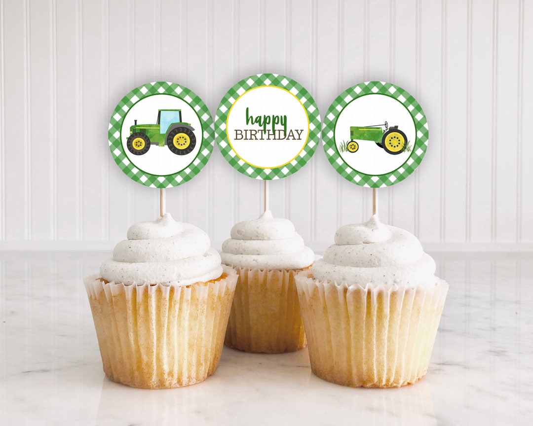 Tractor Cupcake Toppers Printable: Green Tractor, Cupcake Toppers ...