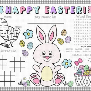 Kids Easter Activity Placemat – Coloring Page, Maze (Printable) image 2