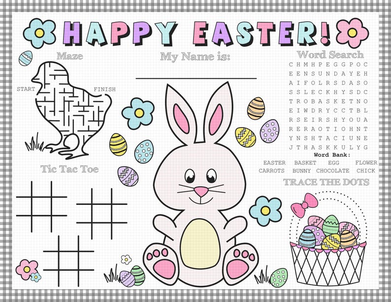 Kids Easter Activity Placemat – Coloring Page, Maze (Printable) image 2