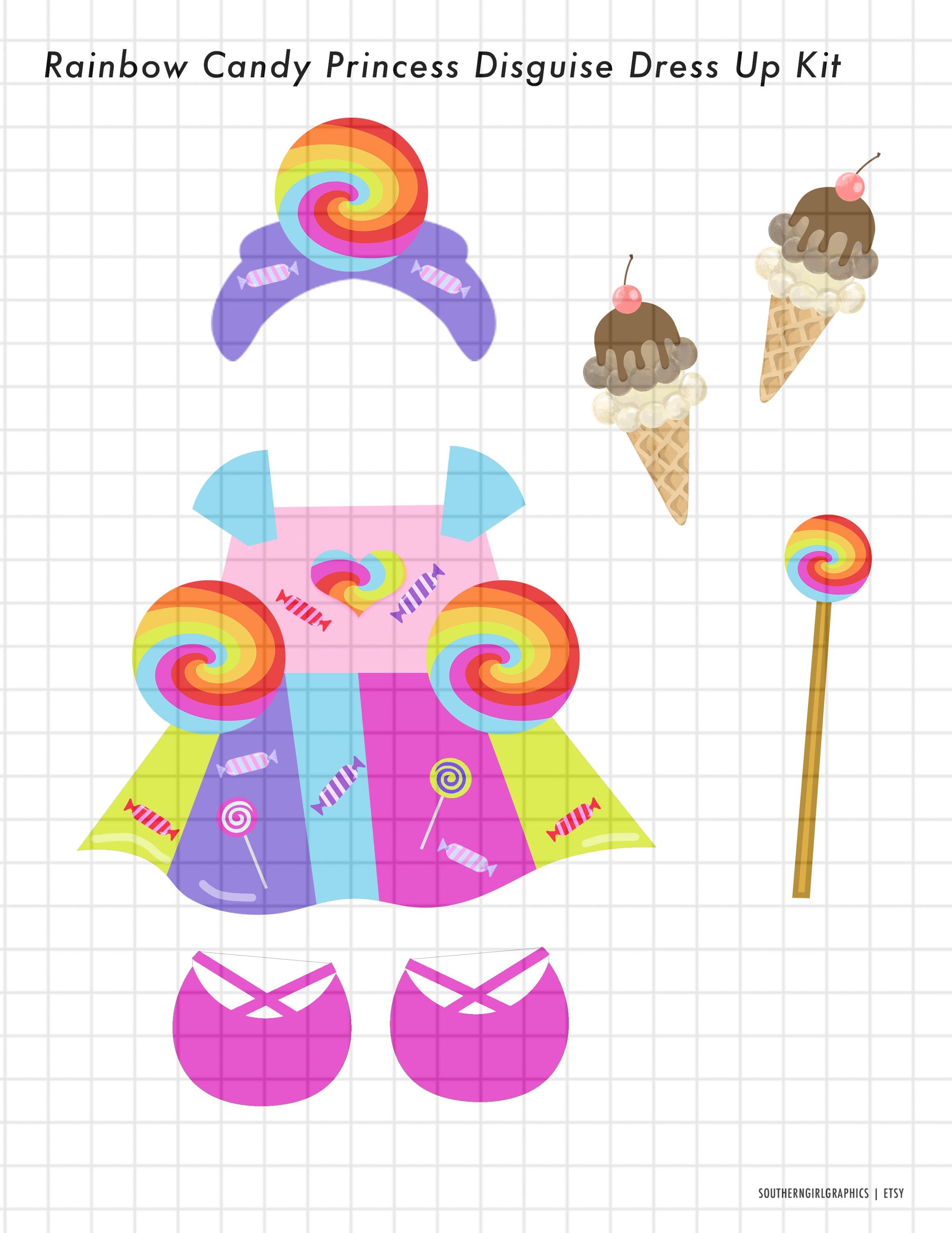 Turkey Disguise Printable - Rainbow Princess turkey, candy princess, disguise, candy clip art, ice cream, tutu, girl, girly