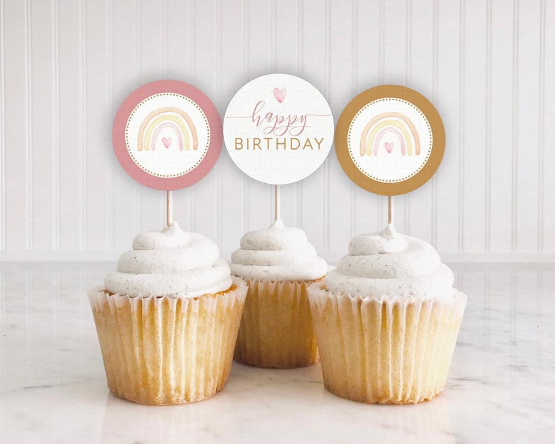 Boho Rainbow Cupcake Toppers Printable rainbow CUPCAKE Etsy