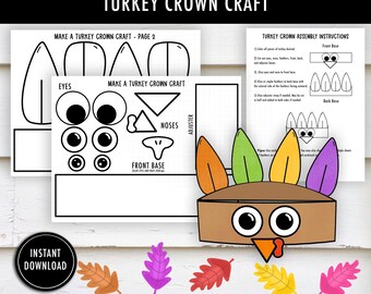 Turkey Crown Printable | Thanksgiving Craft for Kids | Cut and paste | Paper Hat | Instant PDF Download | Classroom Craft for Kids
