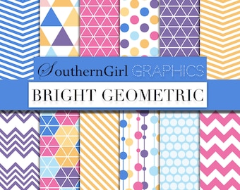 Bright Geometric Digital Paper Pack – Scrapbook Patterns (Digital Download)