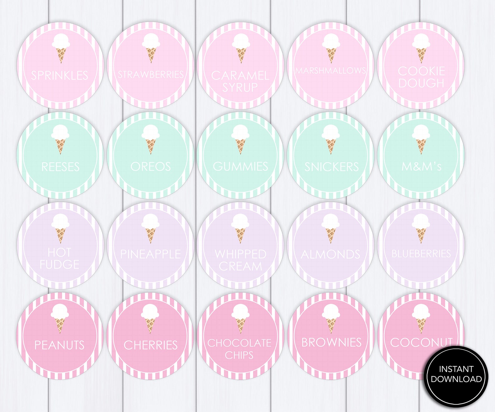 Ice Cream Bar Topping Labels Printable Download Ice Cream Etsy