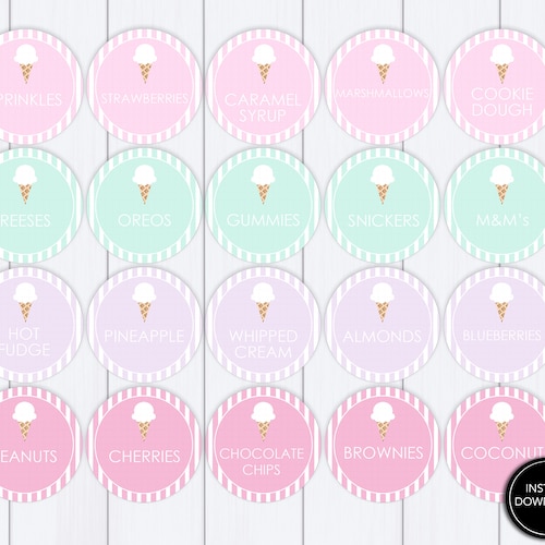 Ice Cream Bar Topping Labels Printable Download: Ice Cream - Etsy
