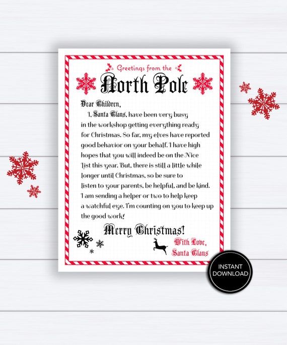 Elf Letter Printable from SANTA Letter From the - Etsy