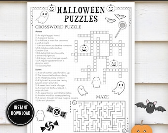 Halloween Crossword Puzzle - Kids Activity (Digital Download)