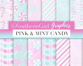 Pink Christmas Candy Digital Paper: Peppermint Stripes (Digital Download)