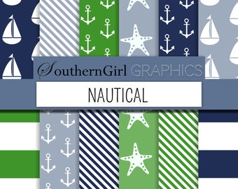 Nautical Digital Paper Pack – Sailboats, Anchors, Starfish (Digital Download)