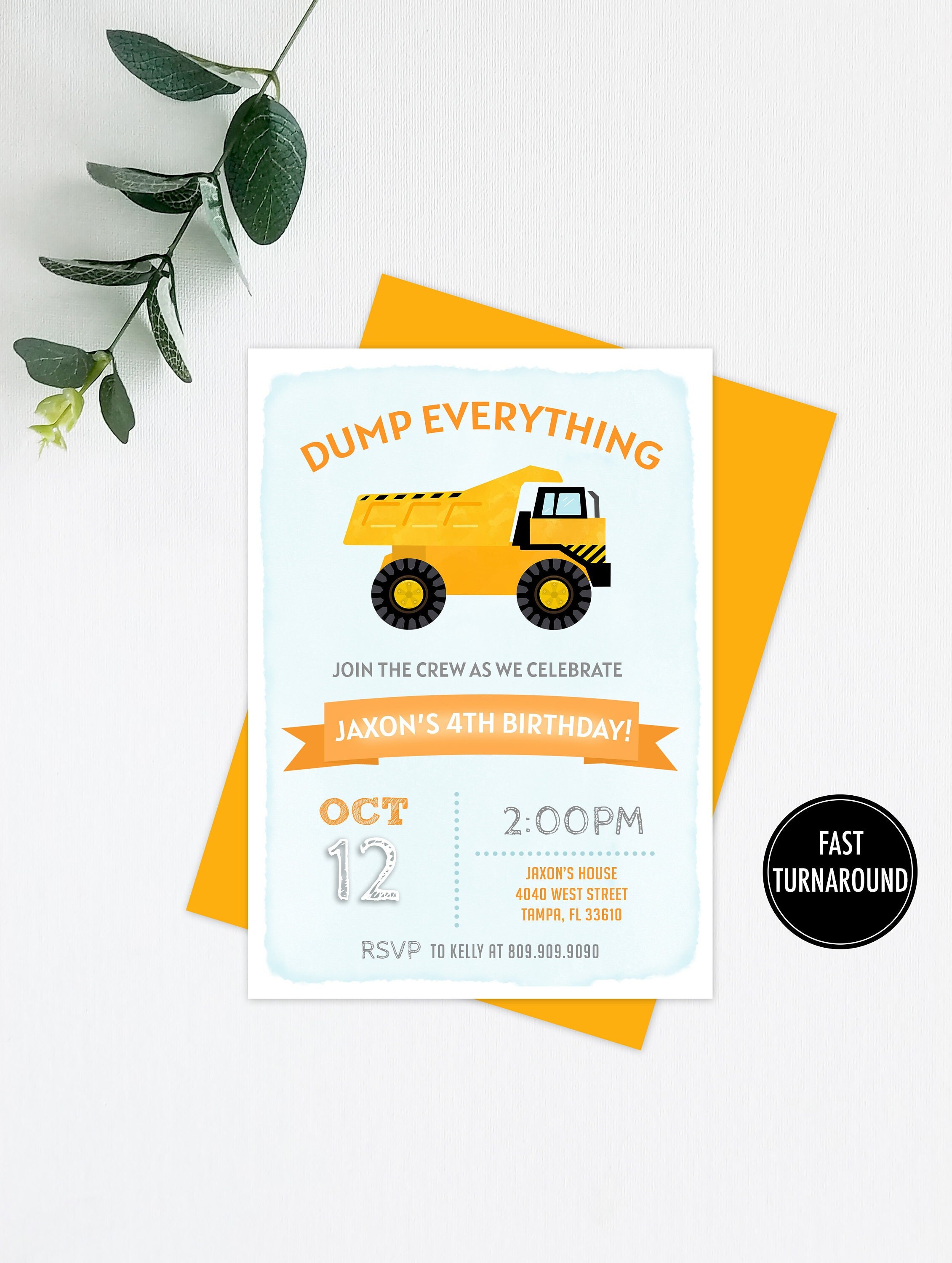 Construction Invitation Printable CONSTRUCTION INVITE blue and orange dump truck birthday dump everything construction zone
