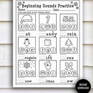 Christmas Worksheet Phonics- "LETTER WORKSHEETS" winter, phonics, alphabet, letter recognition, phonics, prek, kindergarten prep, writing