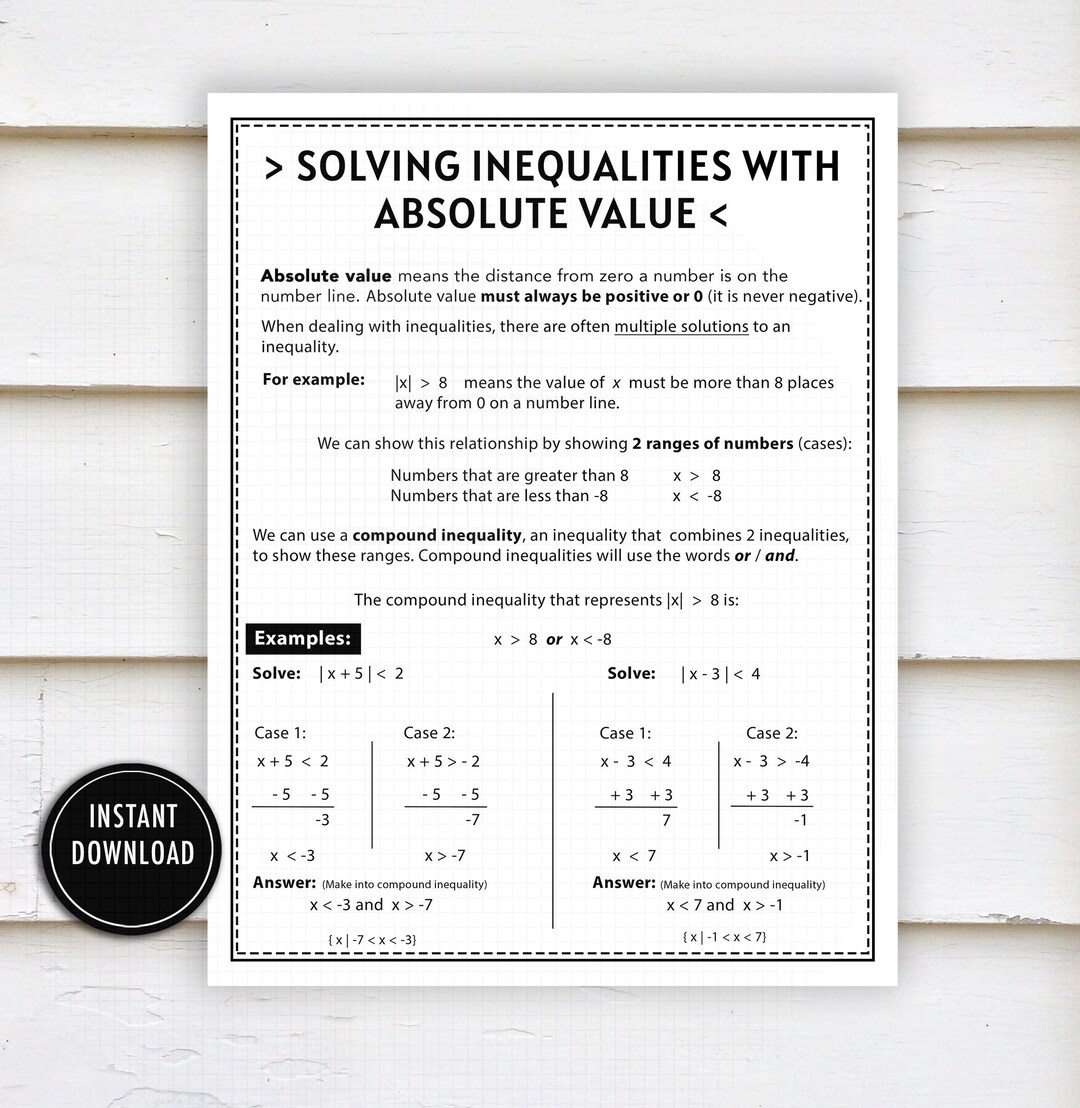 Solving Inequalities With Absolute Value Notes: Algebra Math Help ...