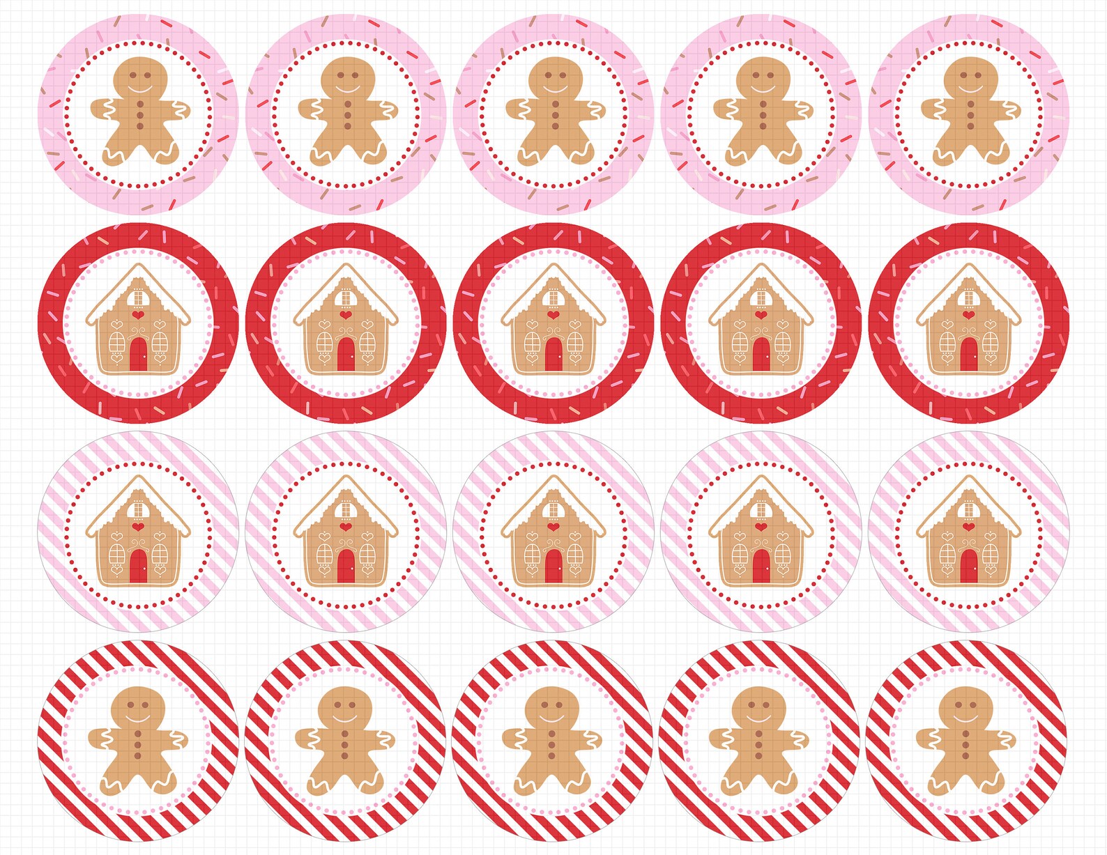 Pink Red Gingerbread Cupcake Toppers Printable: 