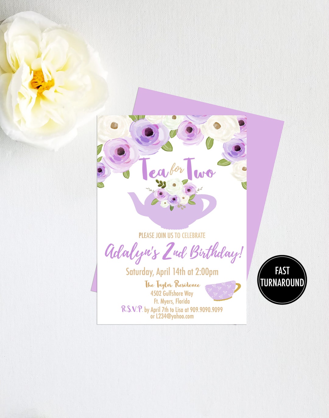 Purple Tea Party Invitation Printable tea TWO Invitation Tea for Two