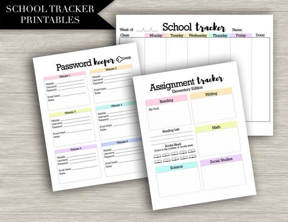 School planner printables - assignment tracker, password keeper, weekly planner, weekly calendar, homeschool, online, planner download