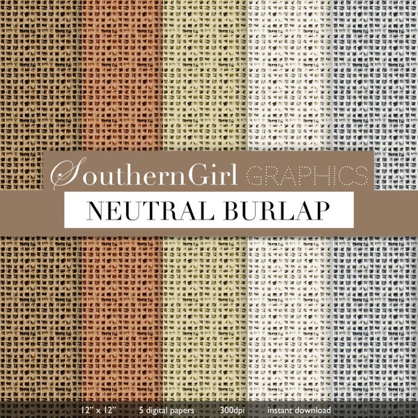 Burlap Digital Paper: "NEUTRAL BURLAP" with brown, straw, gray, country, fabric, textures, for crafts, cards, stickers, download