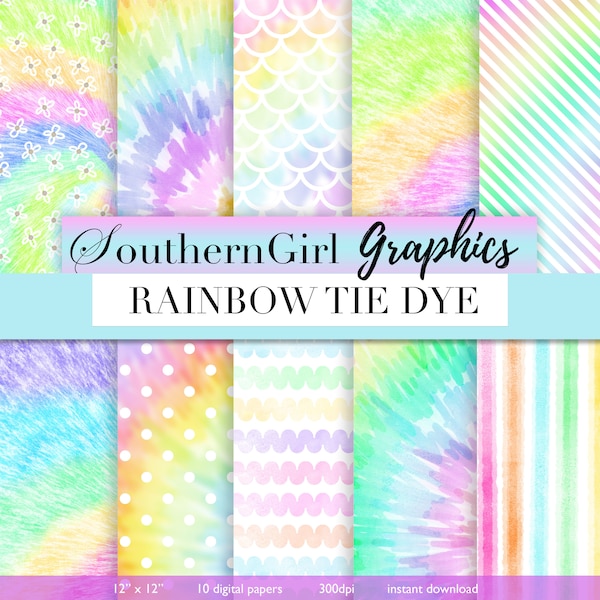 Rainbow Tie Dye Digital Paper: "TIE DYE" bright tie dye, radial, sunburst, dip dye, tie dye textures, tie dye printables, crafts