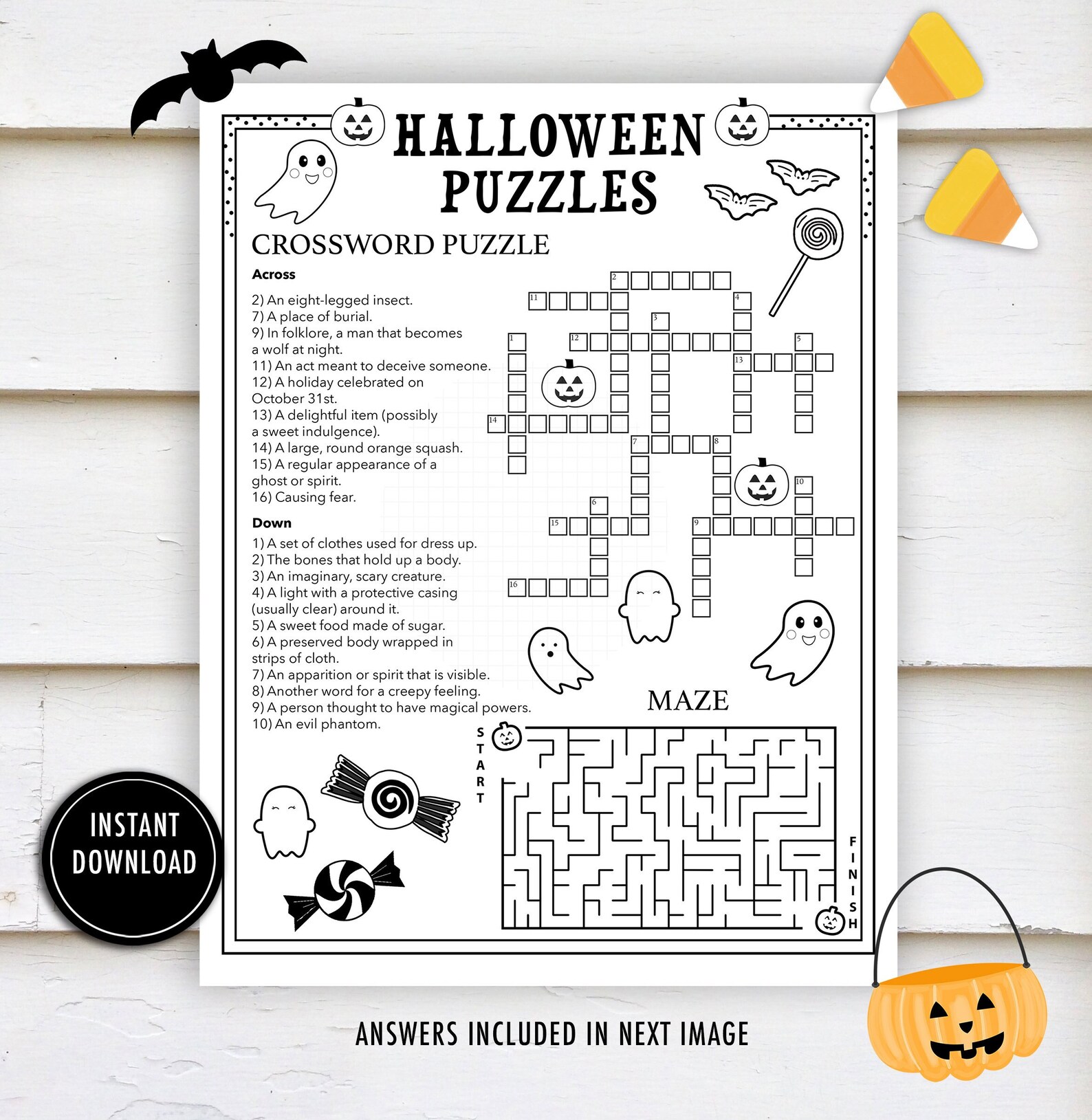 Halloween Activity Printable Crossword Puzzle Kids Halloween