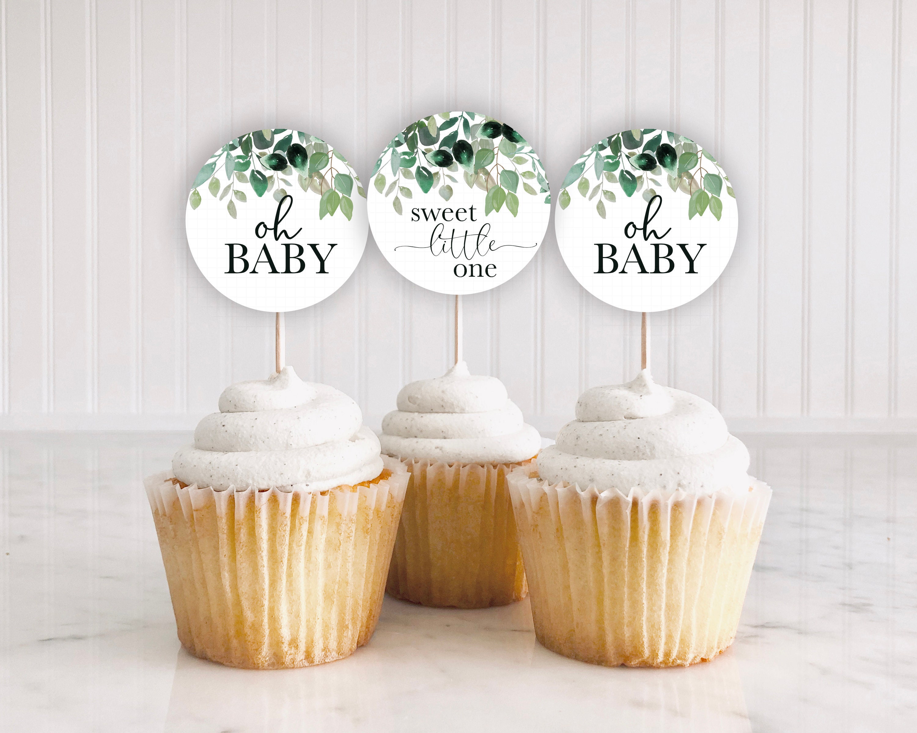 Greenery Baby Shower Cupcake Toppers Leafy CUPCAKE Etsy Greenery Baby Shower Cupcake Toppers Leafy CUPCAKE Etsy