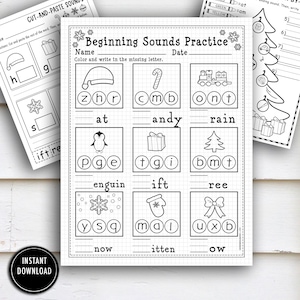 Christmas Worksheet Phonics- "LETTER WORKSHEETS" winter, phonics, alphabet, letter recognition, phonics, prek, kindergarten prep, writing