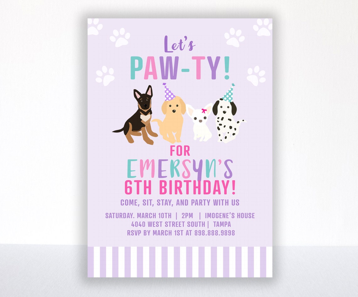 Adopt a Pet Birthday Invitation Printable LETS PAWTY Etsy