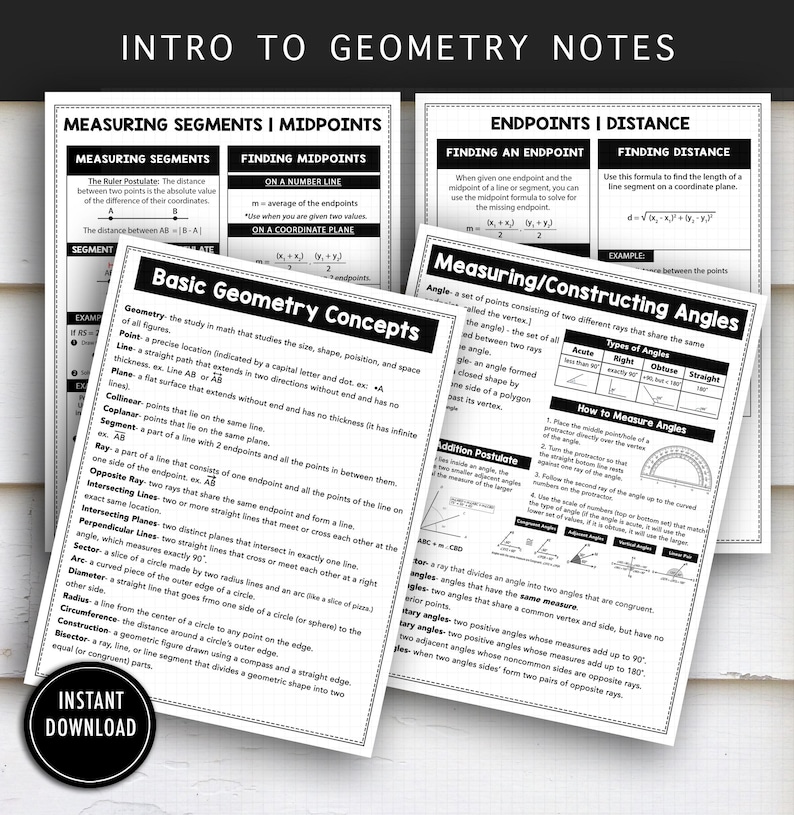 Geometry Study Guide Notes: Geometry Introduction | Visual Geometry Notes | Segments | Midpoints | Distance Formula (Digital Download) image 1