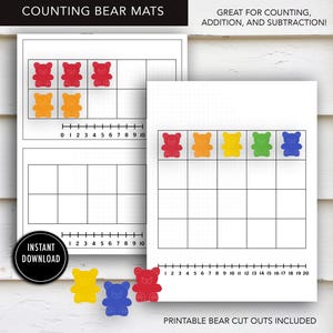 May include: Counting bear mats with a number line and grid for counting, addition, and subtraction.  Printable bear cutouts are included.