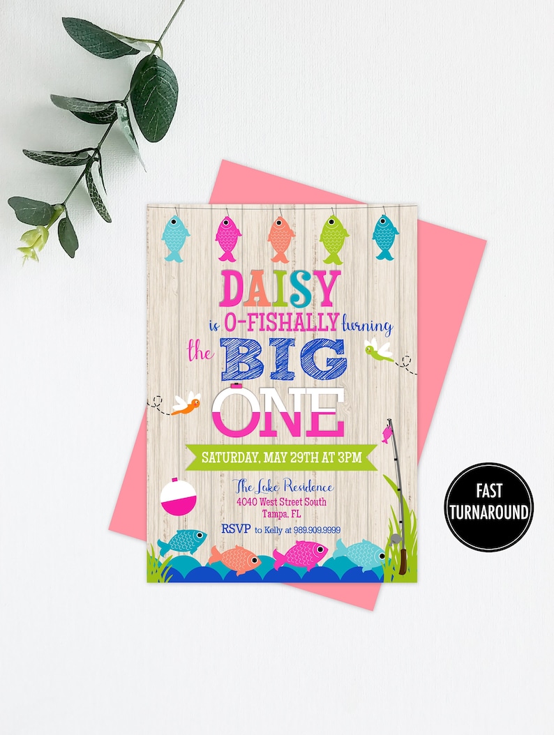 Ofishally One Girl Invitation Printable: fish - Etsy