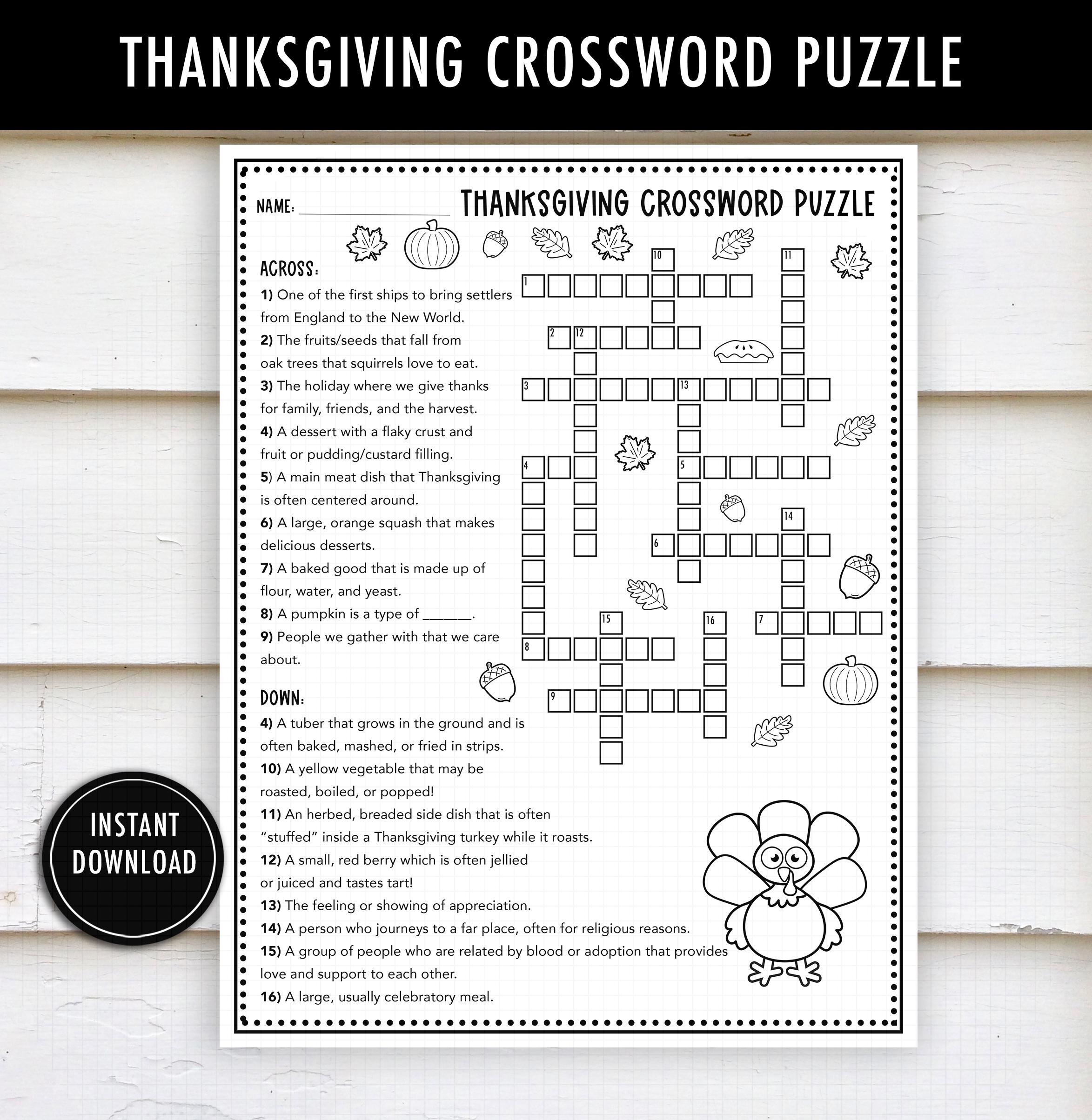 Thanksgiving Crossword Puzzle Printable - Kids Thanksgiving Activity ...