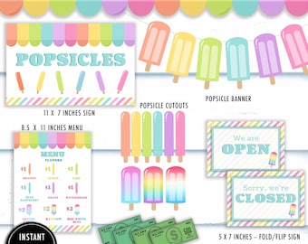 Popsicle Stand Pretend Play Printable Bundle: "Rainbow Popsicle Stand" pretend ice cream shop, popsicle cart, summer play, pretend role play