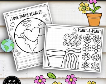 Spring Cut Paste, Writing Activities Bundle- "Spring WORKSHEETS" bulletin, make a plant, parts of a plant, coloring, printable