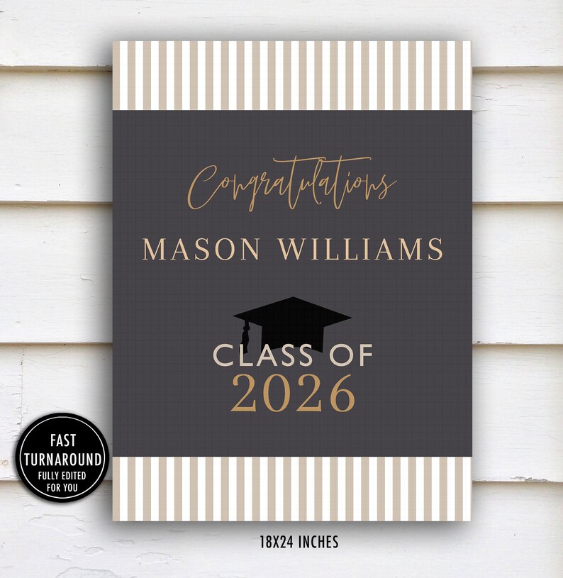 Mocha Stripe Graduation Sign Printable: 18x24, Striped, Masculine, Grad ...