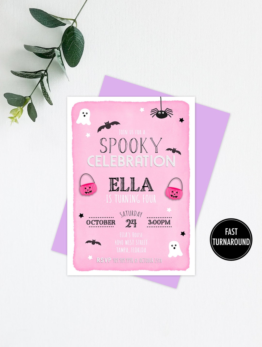 Pink Halloween Birthday Invitation Printable halloween Invite Girl